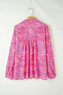 New Dear-Lover Abstract Print Collared V Neck Babydoll Blouse Bonbon