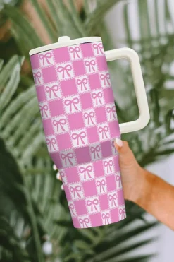 Best Dear-Lover Bow Knot Checkered Print Handle Large Tumbler 40OZ Bonbon