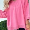 Sale Dear-Lover Bracelet Sleeve Mineral Washed V Neck T Shirt Bonbon