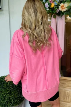 Sale Dear-Lover Bracelet Sleeve Mineral Washed V Neck T Shirt Bonbon