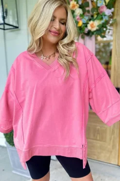 Sale Dear-Lover Bracelet Sleeve Mineral Washed V Neck T Shirt Bonbon