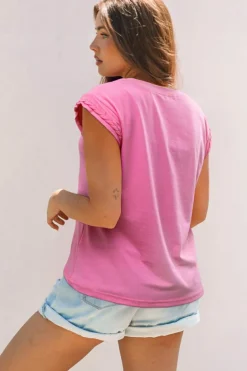 Discount Dear-Lover Braided Cap Sleeve Crew Neck T Shirt Bonbon