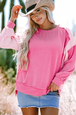 Hot Dear-Lover Cable Knit Colorblock Exposed Seam Sweatshirt Bonbon