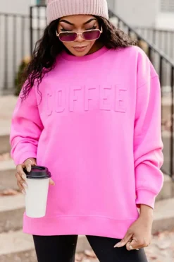 Discount Dear-Lover COFFEE Letter Embossed Casual Sweatshirt Bonbon