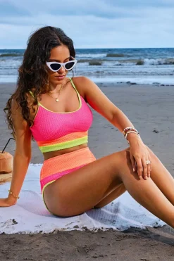 Discount Dear-Lover Color Block High Waisted Sexy Bikini Set Bonbon