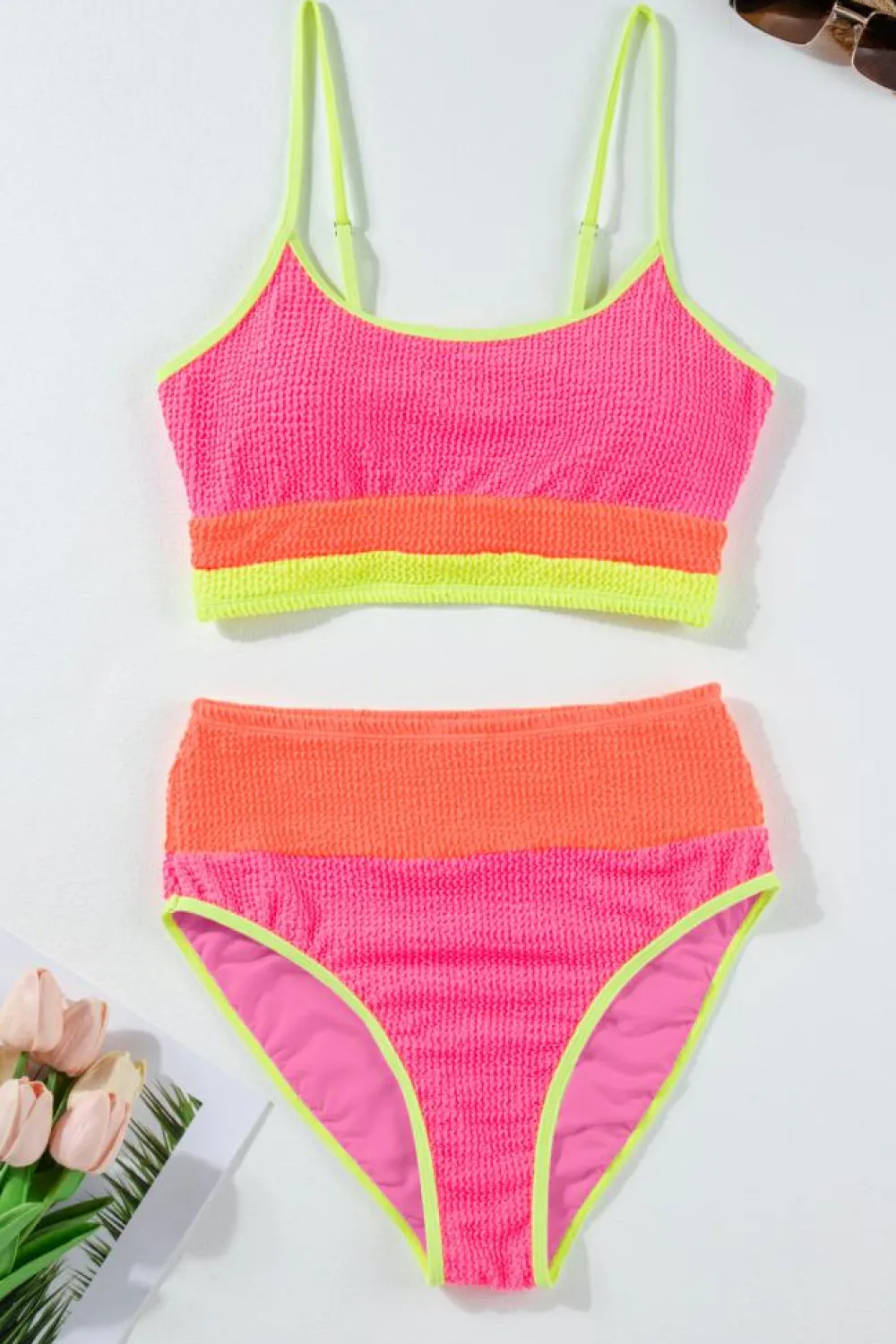 Discount Dear-Lover Color Block High Waisted Sexy Bikini Set Bonbon