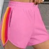 New Dear-Lover Color Block Stripes Elastic High Waist Active Shorts Bonbon