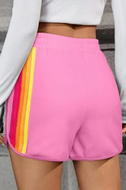 New Dear-Lover Color Block Stripes Elastic High Waist Active Shorts Bonbon