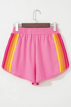 New Dear-Lover Color Block Stripes Elastic High Waist Active Shorts Bonbon