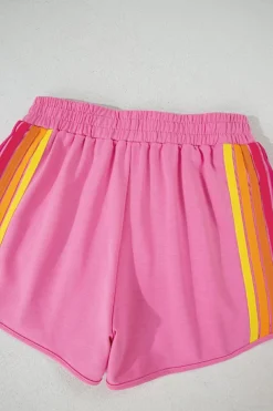 New Dear-Lover Color Block Stripes Elastic High Waist Active Shorts Bonbon