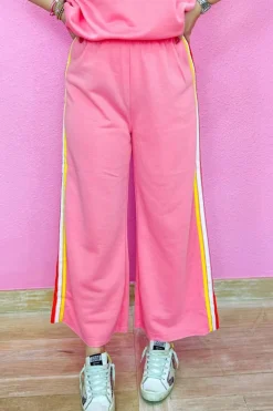 New Dear-Lover Color Contrast Crewneck T Shirt and Wide Leg High Waist Pants Set Bonbon