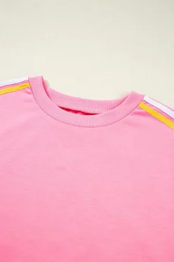 New Dear-Lover Color Contrast Crewneck T Shirt and Wide Leg High Waist Pants Set Bonbon