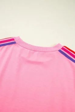 New Dear-Lover Color Contrast Crewneck T Shirt and Wide Leg High Waist Pants Set Bonbon
