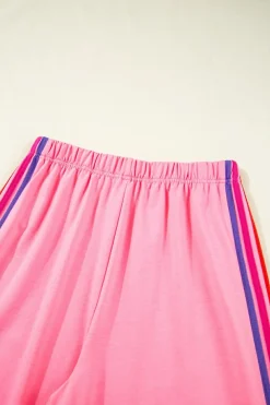 New Dear-Lover Color Contrast Crewneck T Shirt and Wide Leg High Waist Pants Set Bonbon