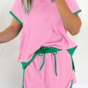 Online Dear-Lover Colorblock Edge Drop Shoulder T Shirt and Skort 2Pcs Set Bonbon