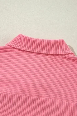 Fashion Dear-Lover Corduroy Flap Detail Button Up Split Shacket Bonbon