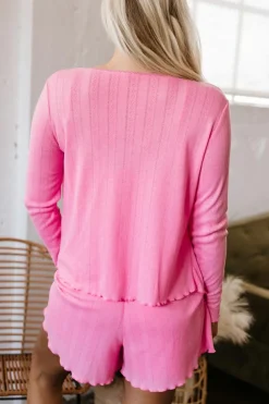 Discount Dear-Lover Delicate Texture Cropped Cami Shorts and Cardigan 3pcs Lounge Set Bonbon