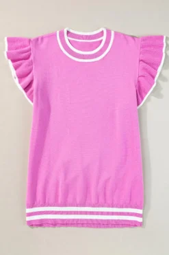 Sale Dear-Lover Edge Piping Ruffled Sleeve Round Neck Knit Top Bonbon