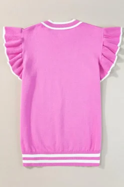 Sale Dear-Lover Edge Piping Ruffled Sleeve Round Neck Knit Top Bonbon