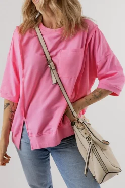 Outlet Dear-Lover Exposed Seam Chest Pocket Split Loose T Shirt Bonbon