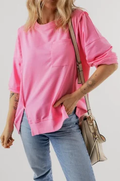 Outlet Dear-Lover Exposed Seam Chest Pocket Split Loose T Shirt Bonbon