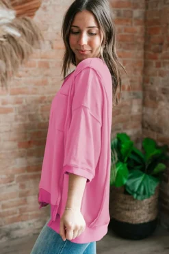 Outlet Dear-Lover Exposed Seam Chest Pocket Split Loose T Shirt Bonbon