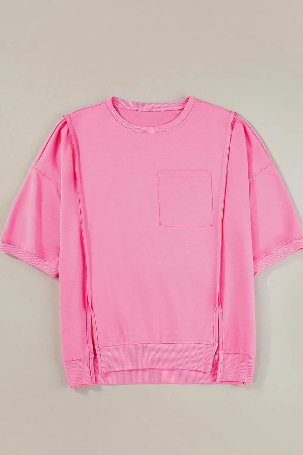 Outlet Dear-Lover Exposed Seam Chest Pocket Split Loose T Shirt Bonbon