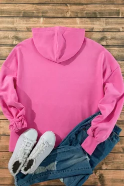 Best Dear-Lover Fleece Lined Half Zipper Kangaroo Pockets Loose Hoodie Bonbon