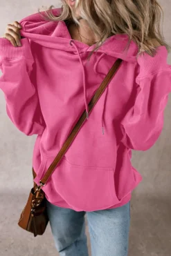 Online Dear-Lover Fleece Lined Kangaroo Pocket Drawstring Chunky Hoodie Bonbon
