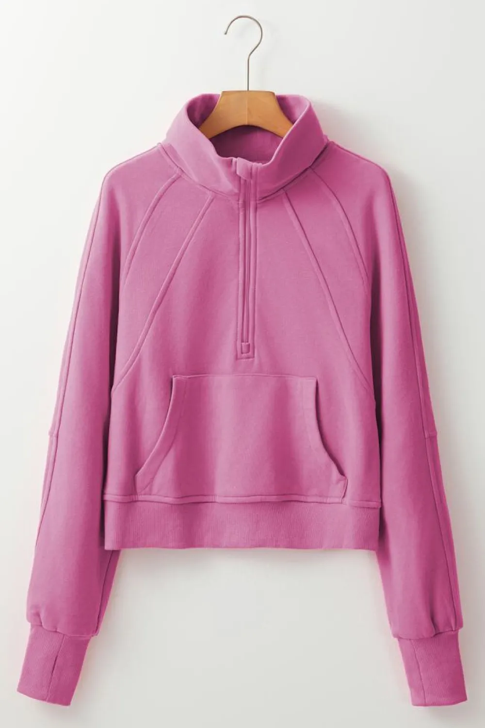 Clearance Dear-Lover Fleece Lined Zip Up Stand Collar Thumbhole Sleeve Sweatshirt Bonbon