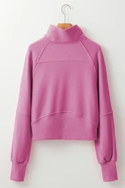Clearance Dear-Lover Fleece Lined Zip Up Stand Collar Thumbhole Sleeve Sweatshirt Bonbon