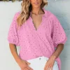 Sale Dear-Lover Flower Embroidered Hollow-out Puff Sleeve Blouse Bonbon