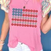 Hot Dear-Lover Flower Graphic Striped Ruffled Short Sleeve Ribbed Knit Top Bonbon