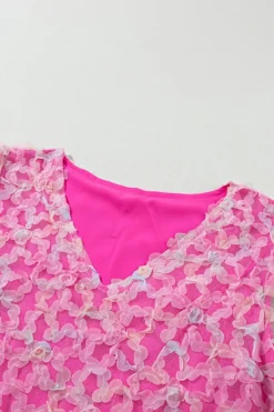 New Dear-Lover Flowery Mesh Short Puff Sleeve Blouse Bonbon