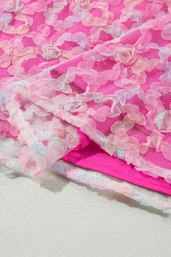 New Dear-Lover Flowery Mesh Short Puff Sleeve Blouse Bonbon