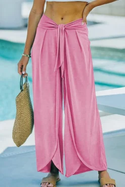 New Dear-Lover Knotted Drop Waist Split Leg Relaxed Pants Bonbon
