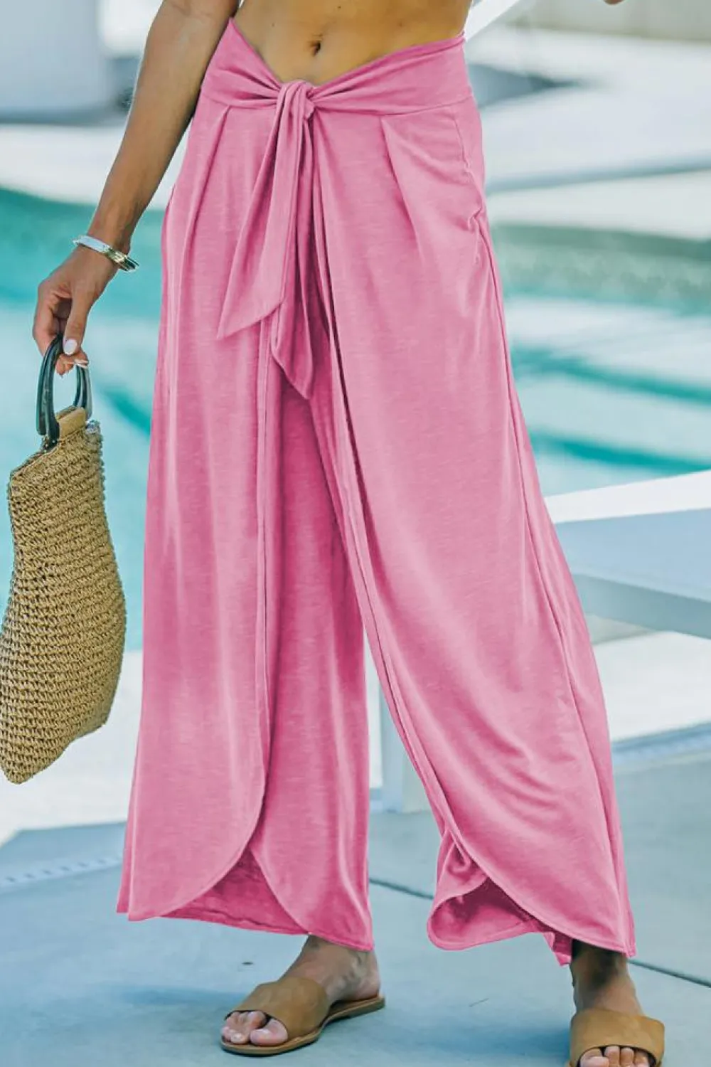 New Dear-Lover Knotted Drop Waist Split Leg Relaxed Pants Bonbon