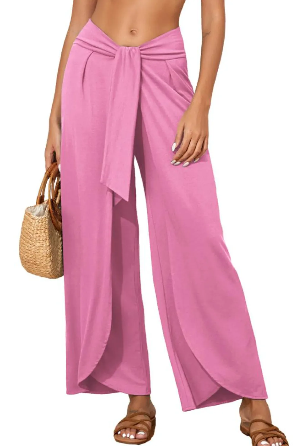 New Dear-Lover Knotted Drop Waist Split Leg Relaxed Pants Bonbon