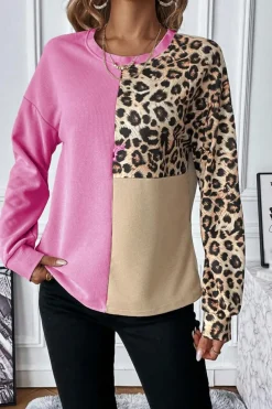 Hot Dear-Lover Leopard Colorblock Waffle Knit Top Bonbon
