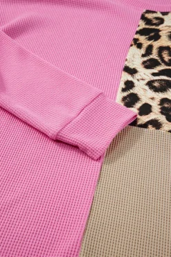 Hot Dear-Lover Leopard Colorblock Waffle Knit Top Bonbon