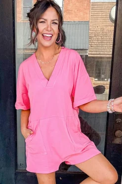 New Dear-Lover Loose Half Sleeve V Neck Knit Romper Bonbon