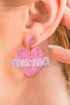 Outlet Dear-Lover Mama Heart Shape Beaded Stud Earrings Bonbon