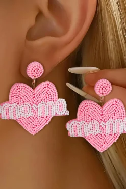 Outlet Dear-Lover Mama Heart Shape Beaded Stud Earrings Bonbon