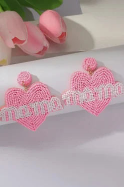 Outlet Dear-Lover Mama Heart Shape Beaded Stud Earrings Bonbon