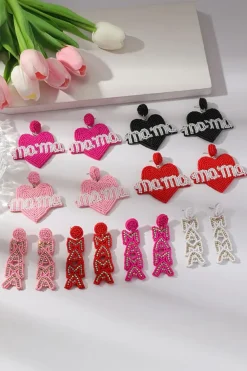 Outlet Dear-Lover Mama Heart Shape Beaded Stud Earrings Bonbon