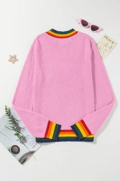 Discount Dear-Lover Merry & Bright Colorful Stripes Trim Sweater Bonbon
