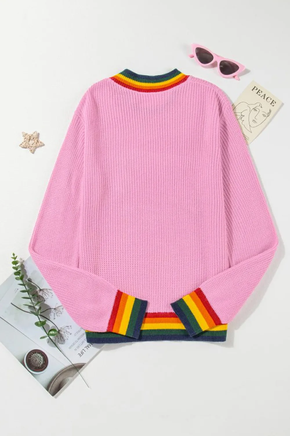 Discount Dear-Lover Merry & Bright Colorful Stripes Trim Sweater Bonbon