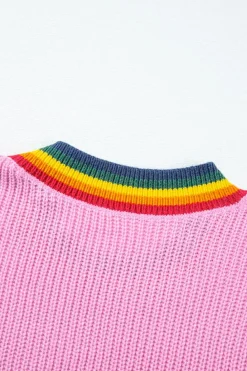 Discount Dear-Lover Merry & Bright Colorful Stripes Trim Sweater Bonbon