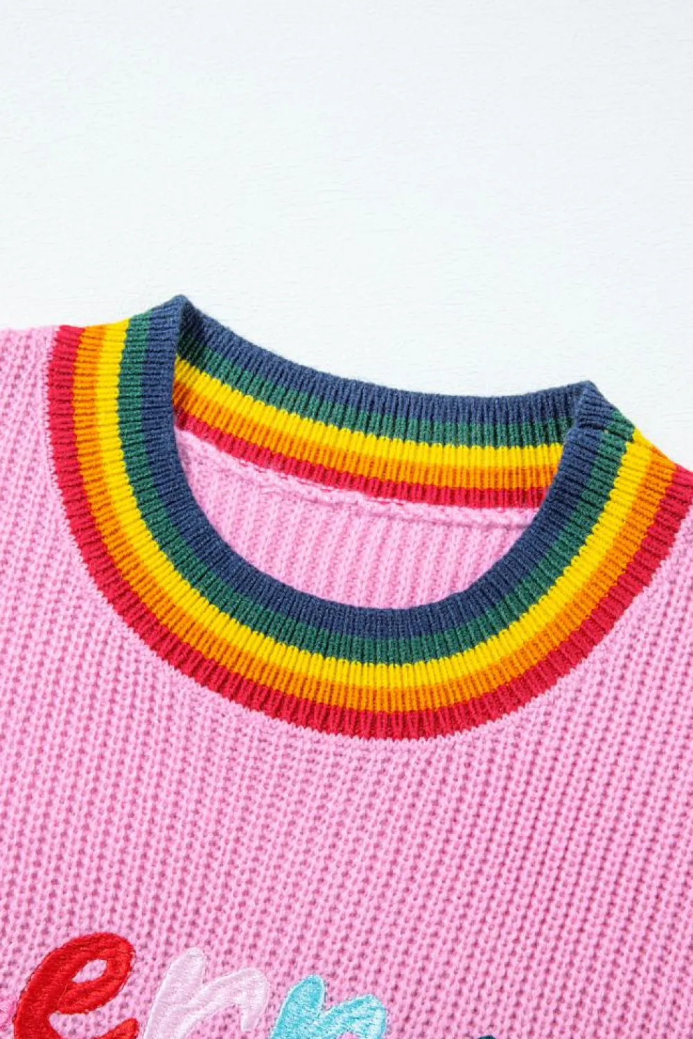 Discount Dear-Lover Merry & Bright Colorful Stripes Trim Sweater Bonbon