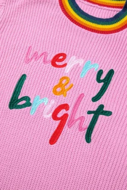 Discount Dear-Lover Merry & Bright Colorful Stripes Trim Sweater Bonbon